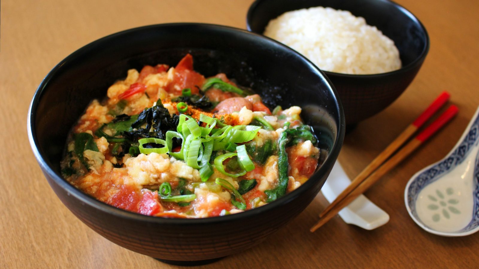 Tomato egg stir fry with rice